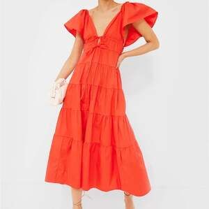 $169 O.P.T. Fallen Midi Dress Ruffle Tiered Cotton Feminine Boho Resort SZ M